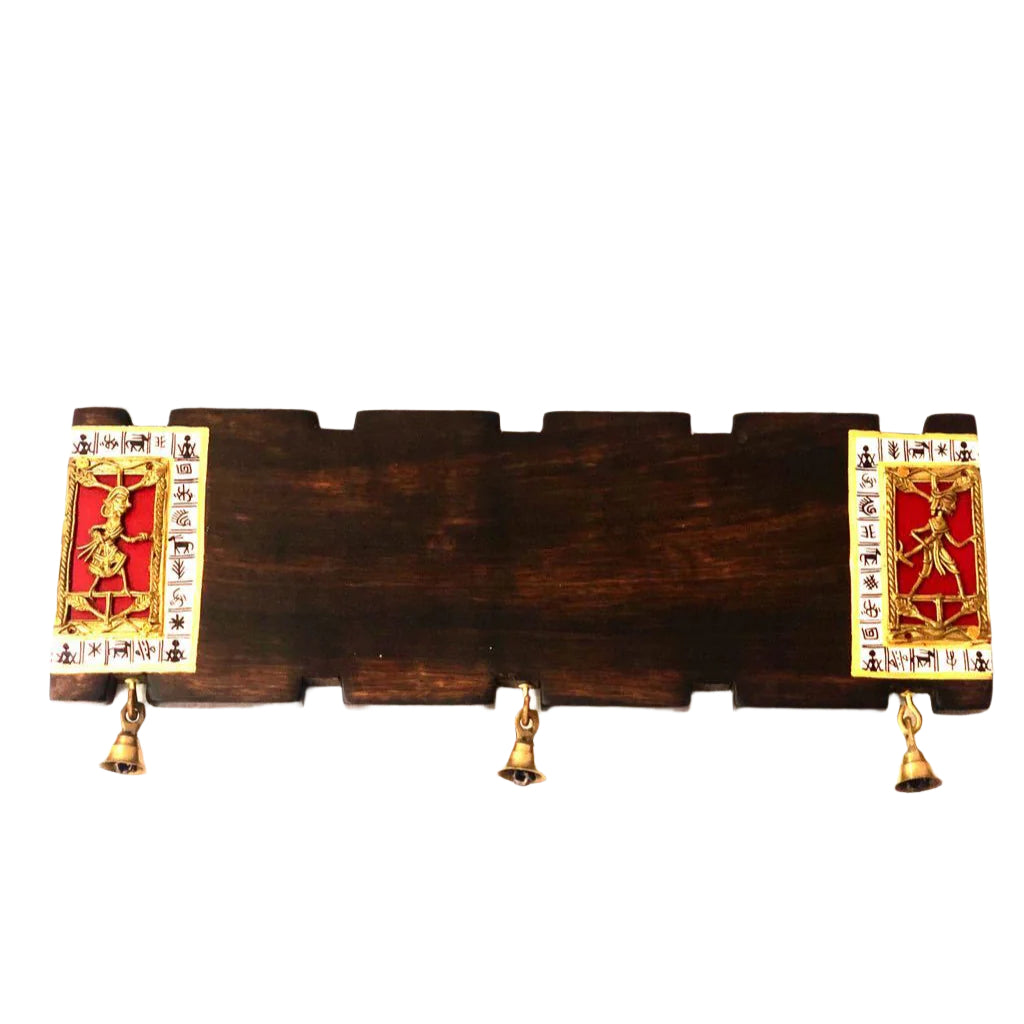 Exclusive Warli Hand Painted Name Plate Dhokra Figure Bells Tamrapatra - Tamrapatra