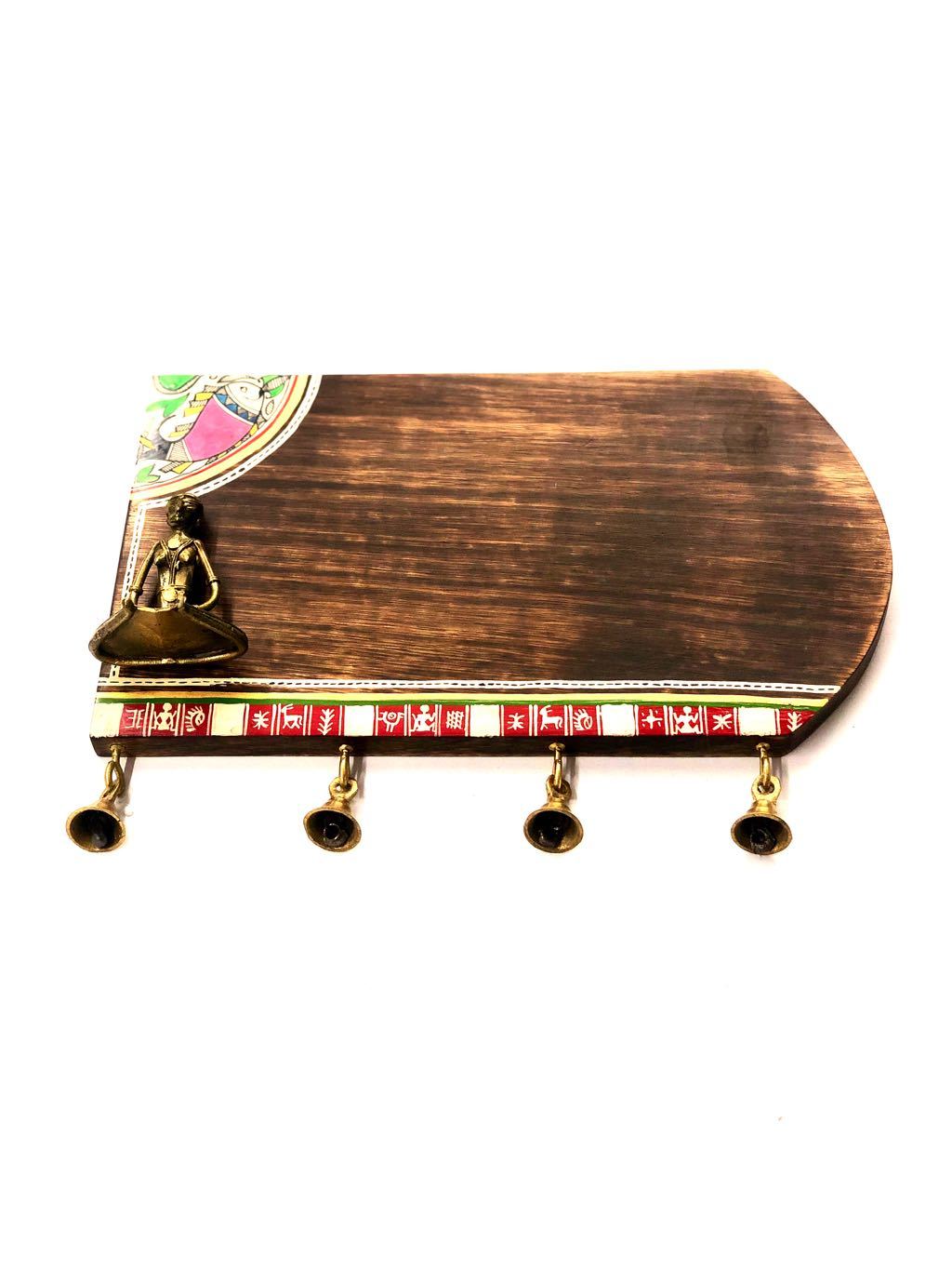 HandPainted Wooden Name Plate With Brass Figures & Bells Tamrapatra - Tamrapatra