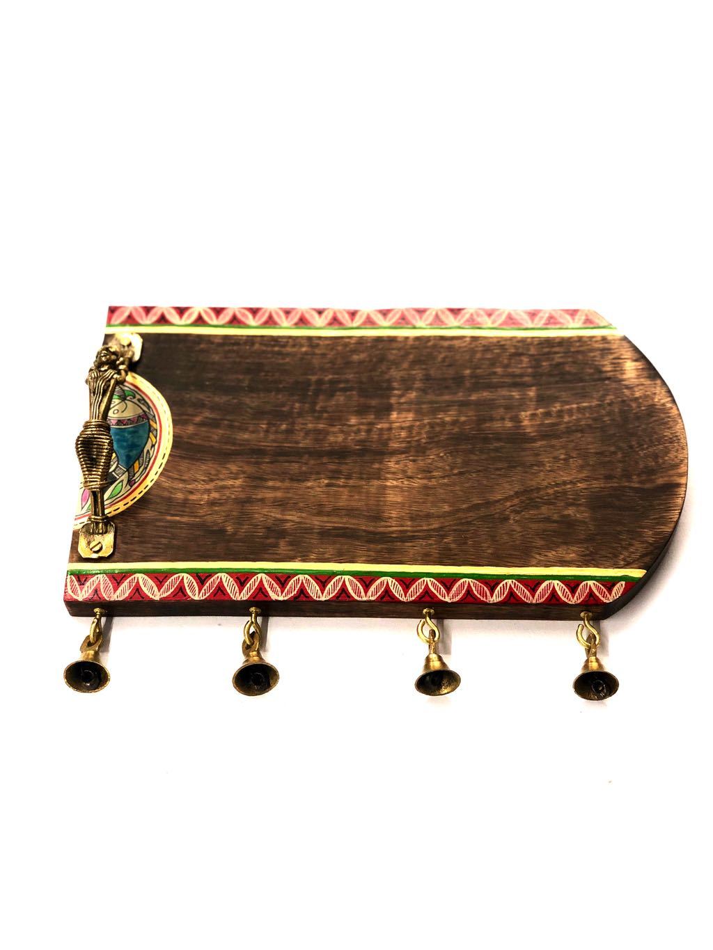 HandPainted Wooden Name Plate With Brass Figures & Bells Tamrapatra - Tamrapatra
