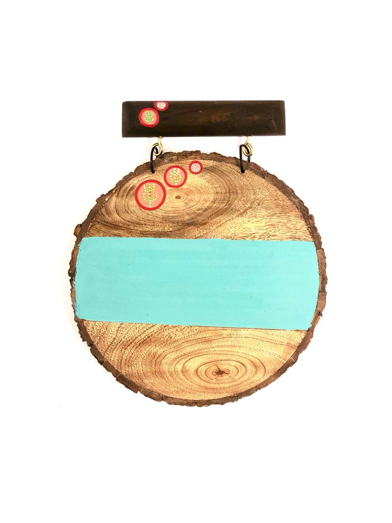 Name Plate Hand Painted With Turquoise Blue Round Shaped Design By Tamrapatra