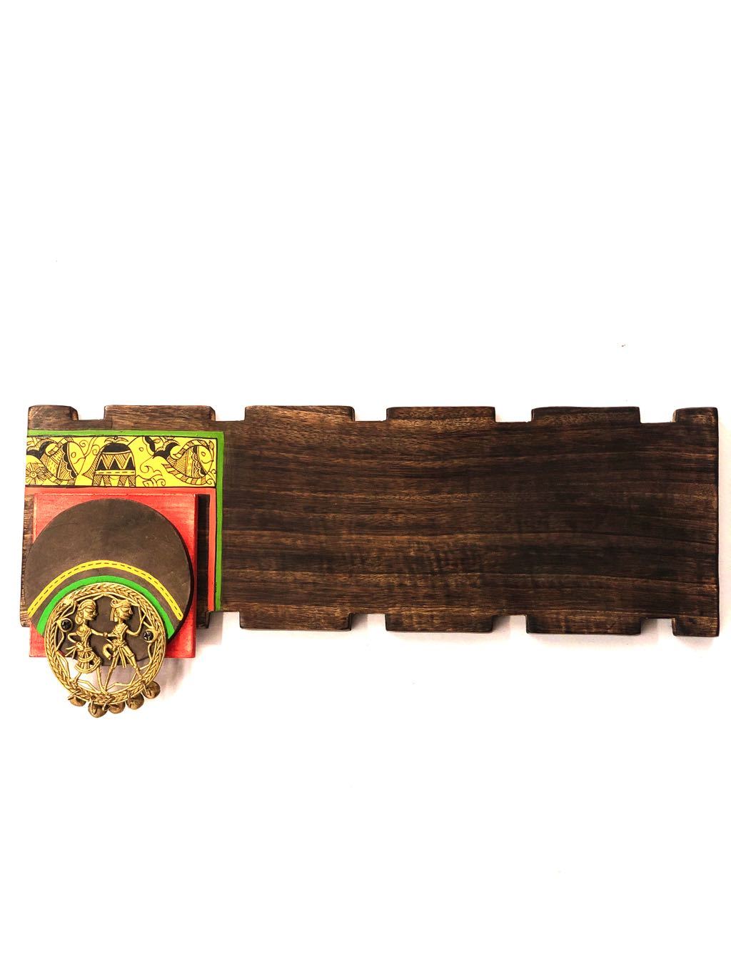 Colorful HandPainted Wooden Name Plate With Dhokra Figures Tamrapatra - Tamrapatra