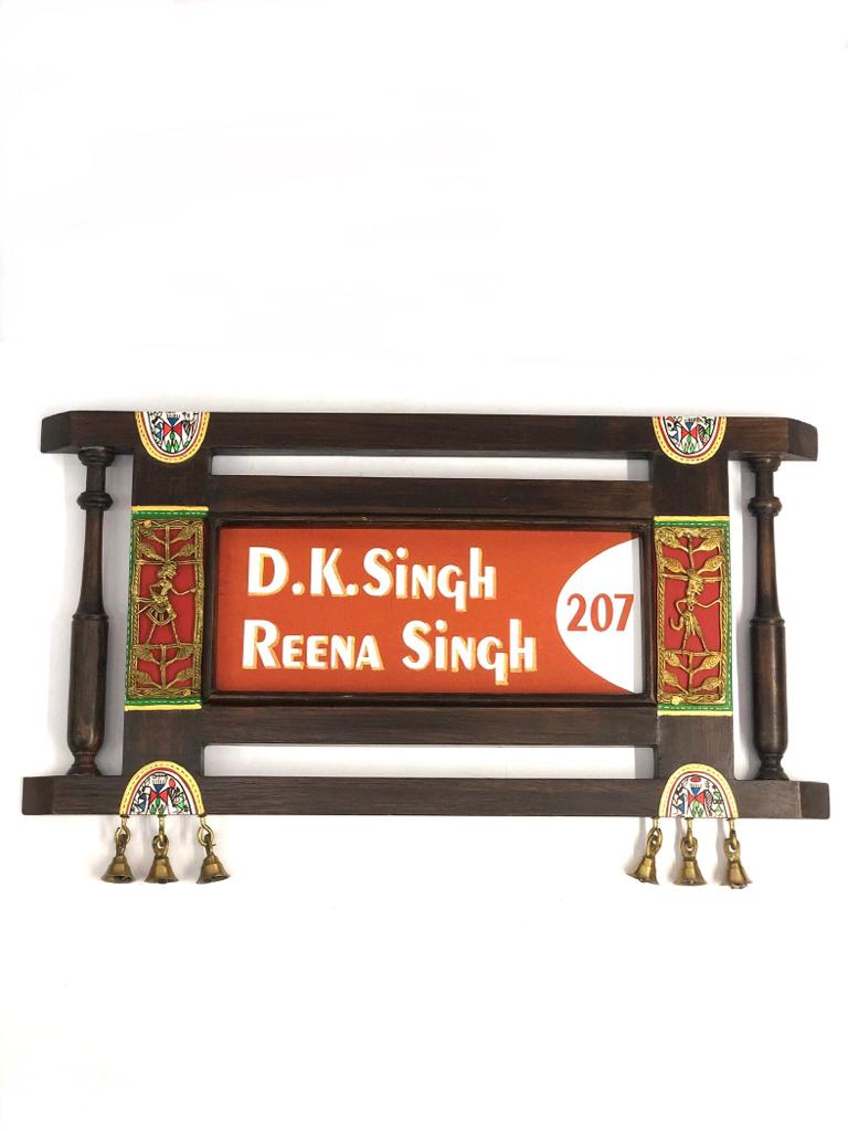 Designer Name Plate HandMade Teak Wood & Dhokra Figures Now At Tamrapatra - Tamrapatra