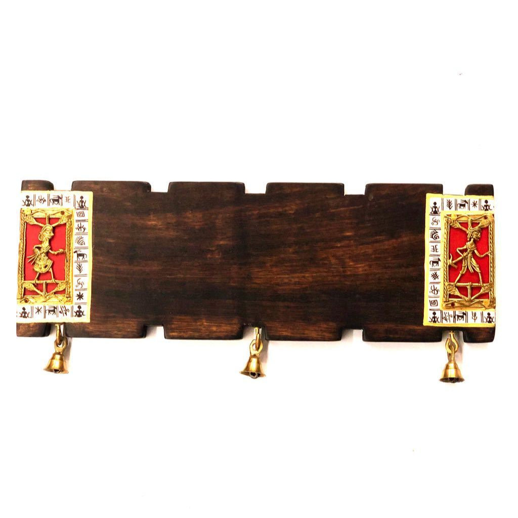 Exclusive Warli Hand Painted Name Plate Dhokra Figure Bells Tamrapatra - Tamrapatra