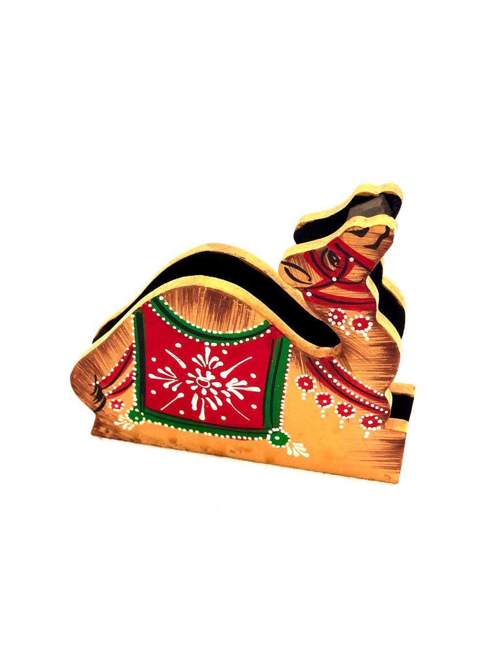 Traditional Style Hand Painted Camel Wooden Napkin Holder By Tamrapatra