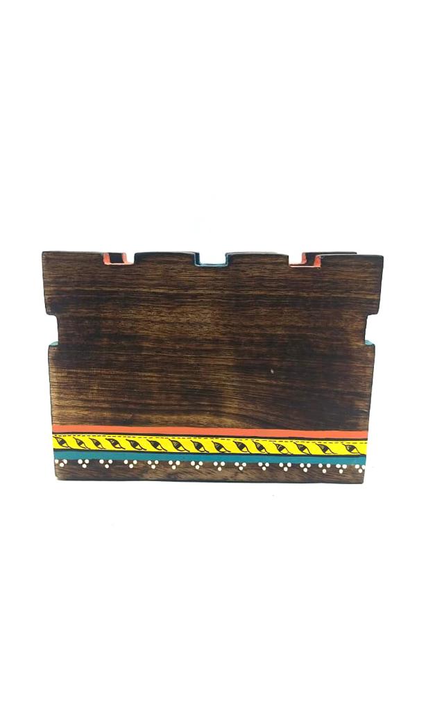 Wooden Tissue Holder Hand Painted With Contrasting Colors Tamrapatra