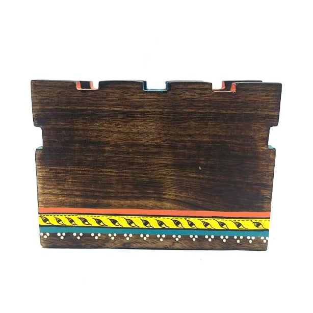 Wooden Tissue Holder Hand Painted With Contrasting Colors Tamrapatra - Tamrapatra