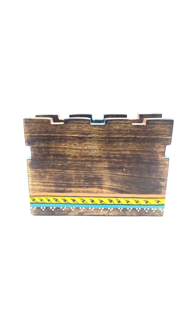 Wooden Tissue Holder Hand Painted With Contrasting Colors Tamrapatra