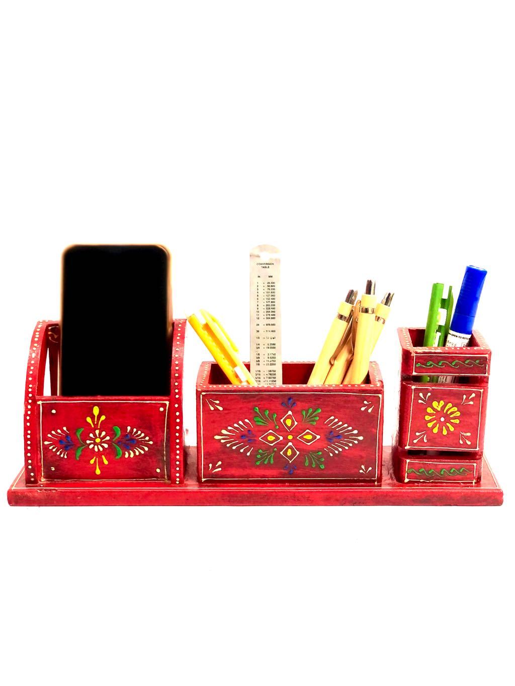 Hand Painted Wooden 3 IN 1 Combo Multipurpose Pen Holders Tamrapatra