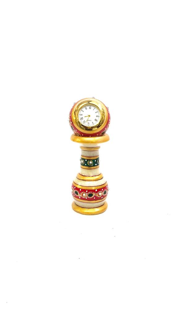 Pillar Style Marble Clock Desk Corporate Utility Souvenir Handcrafted By Tamrapatra