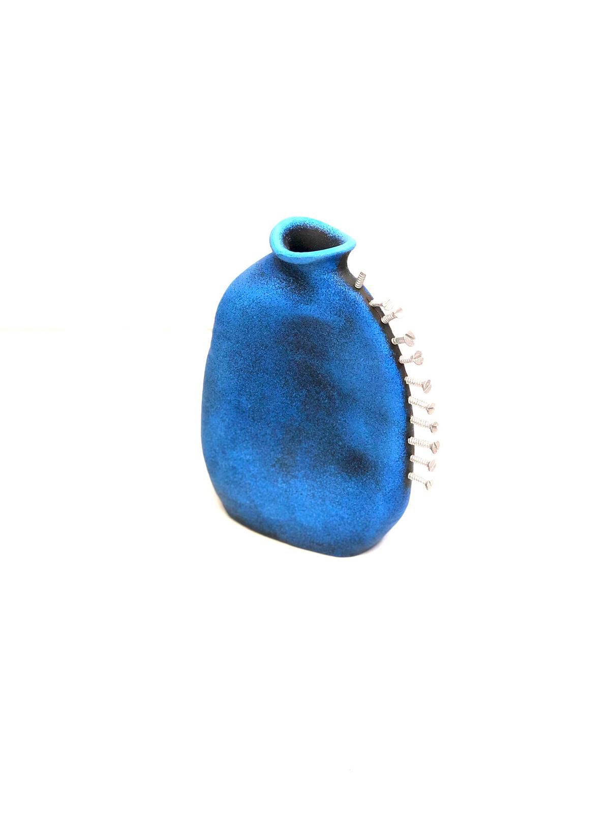 Olympic Blue Clay Pots Handmade & Shaded With Exciting Designs Tamrapatra