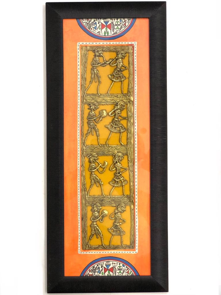 Multicoloured Warli Dhokra Long Wall Frame Décor For Homes Office By Tamrapatra - Tamrapatra
