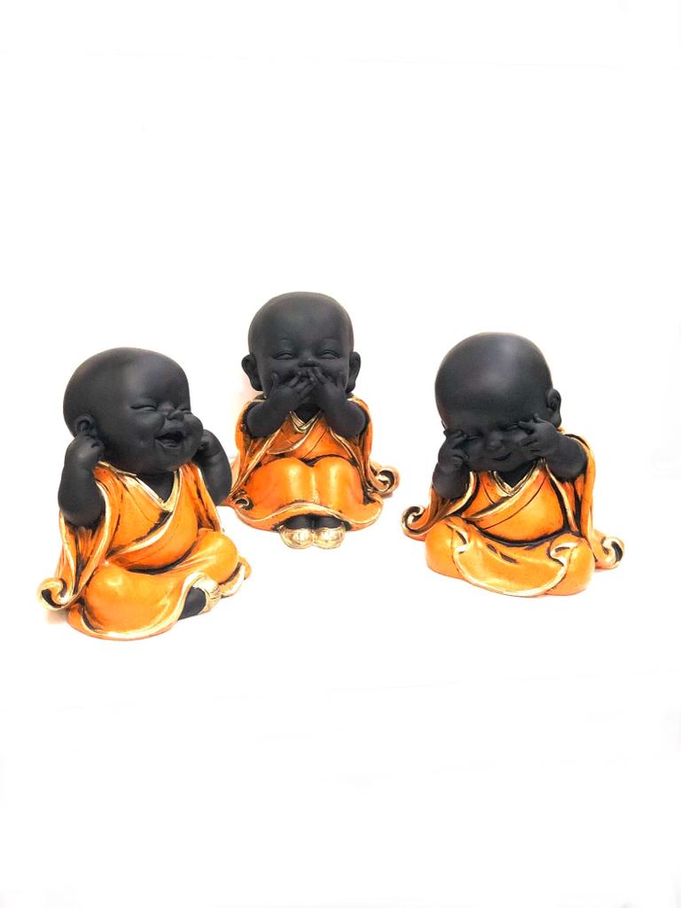 Big Happy Monks Lovely Resin Creations Set Of 3 In Cool Colors By Tamrapatra