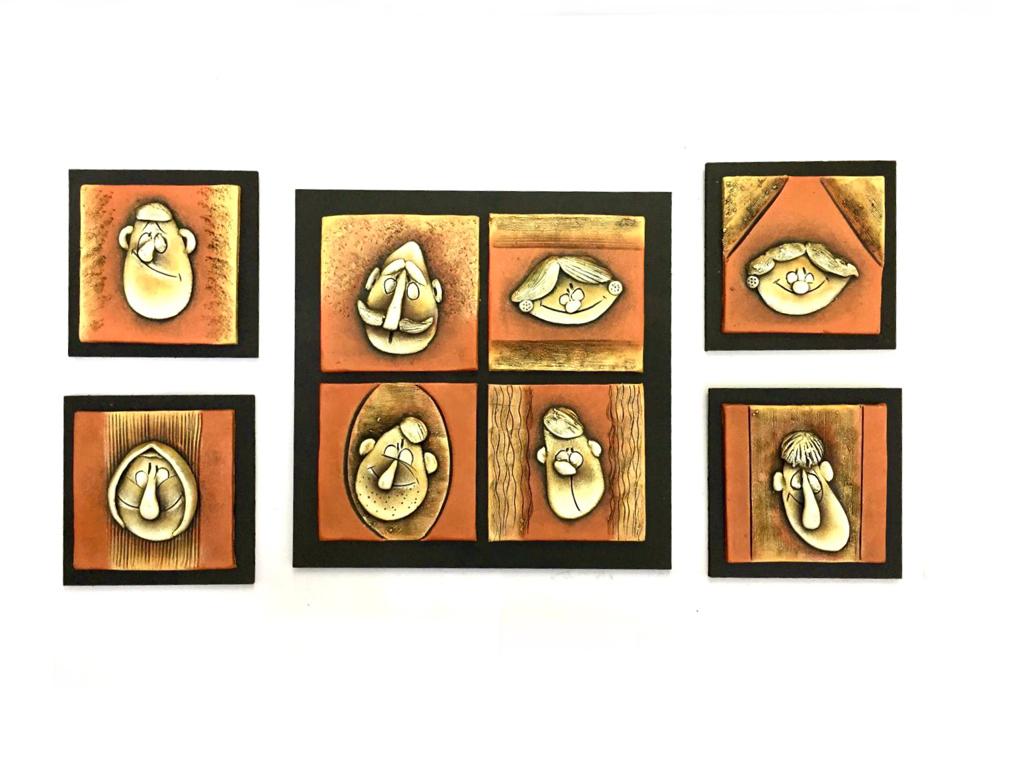 The Human Faces Sculpture In Tangerine Orange Unique Set Of 5 Tamrapatra