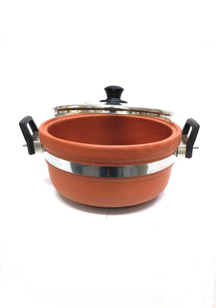 Outlandish Clay Pot Bhagona Premium Glass Top & Handles From Tamrapatra - Tamrapatra