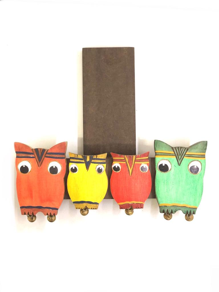 Attractive Name Plate Four Vibrant Colored Owls Handcrafted New By Tamrapatra