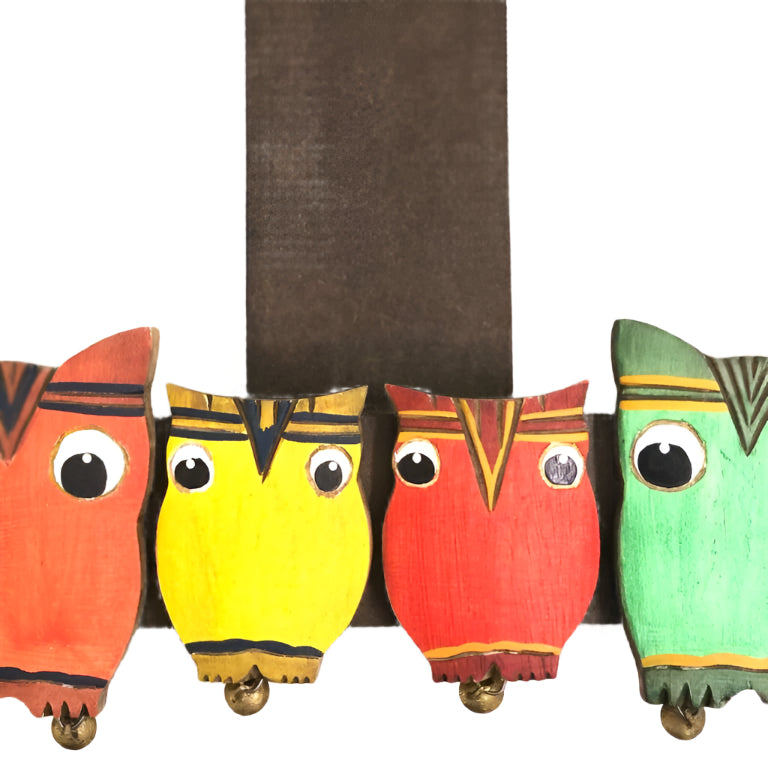 Attractive Name Plate Four Vibrant Colored Owls Handcrafted New By Tamrapatra