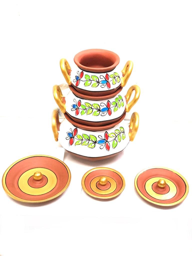Pahal Handi Cooking Earthenware Hand Painting Floral Design By Tamrapatra