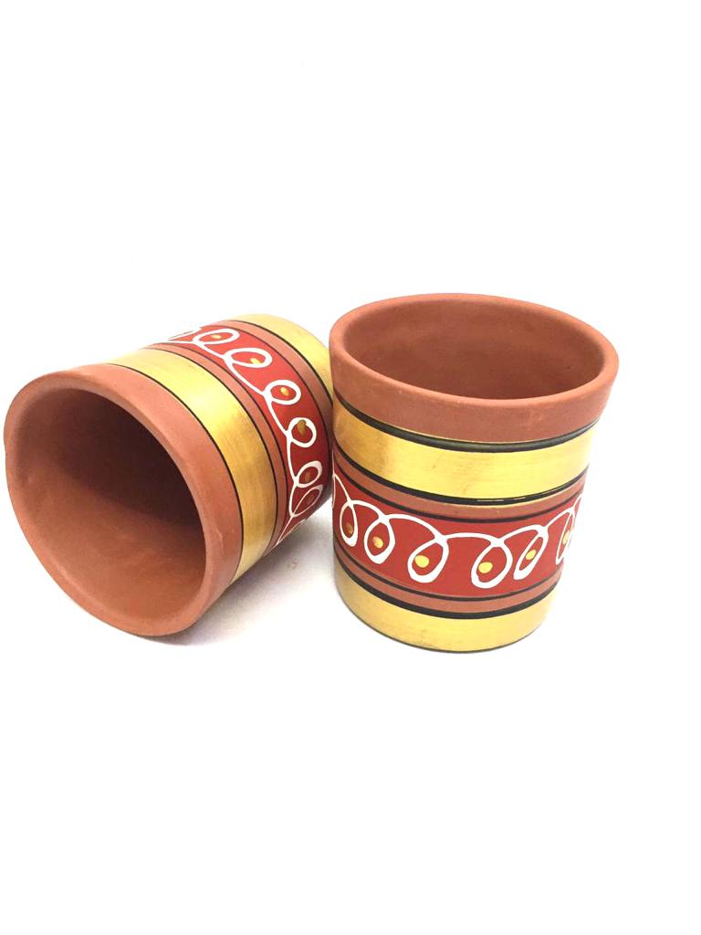Cylindrical Glass Earthen Beverage Specials Plain & Hand Painted By Tamrapatra
