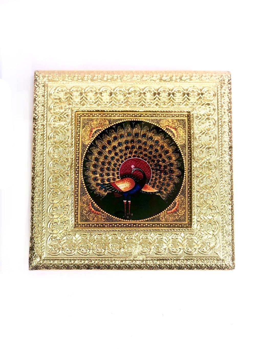 New Designer Peacock Picture Framed Meenakari Dry Fruit Box Tamrapatra