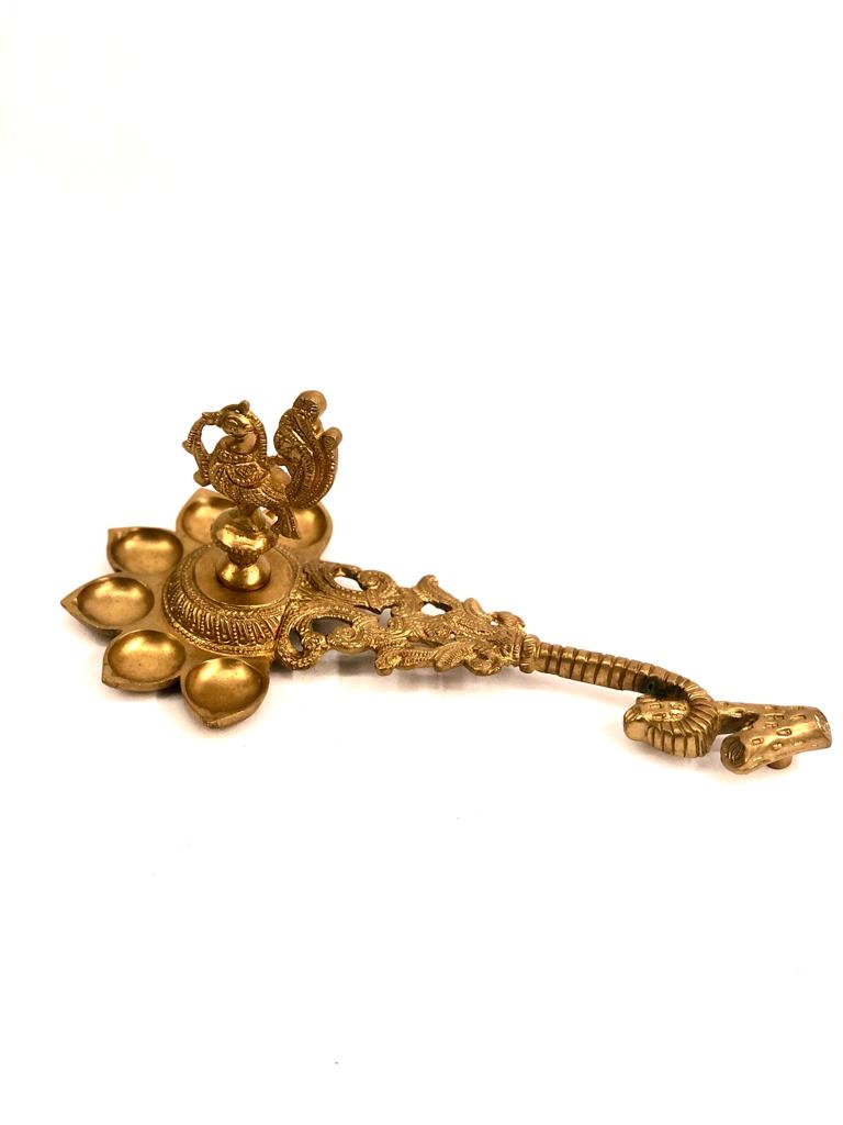 Big 6 Diya's Peacock Design Best Quality Brass Easy Handle For Prayer Tamrapatra