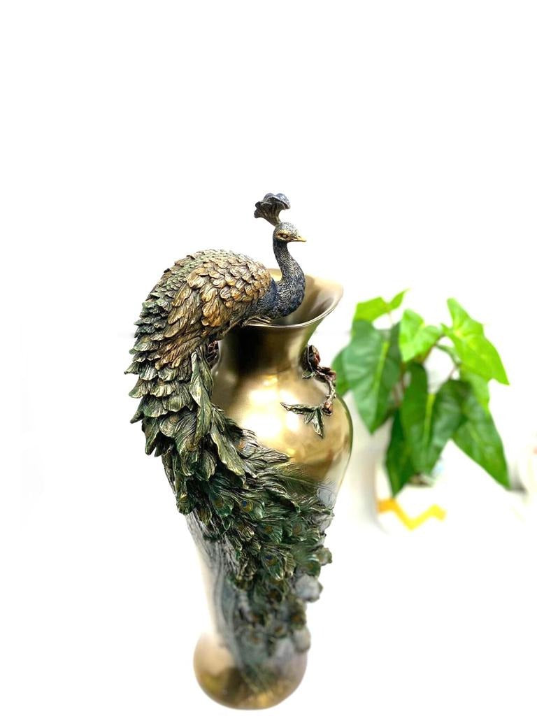 Masterpiece Splendid Ones Peacock Sitting On Pot Cold Cast Bronze Tamrapatra