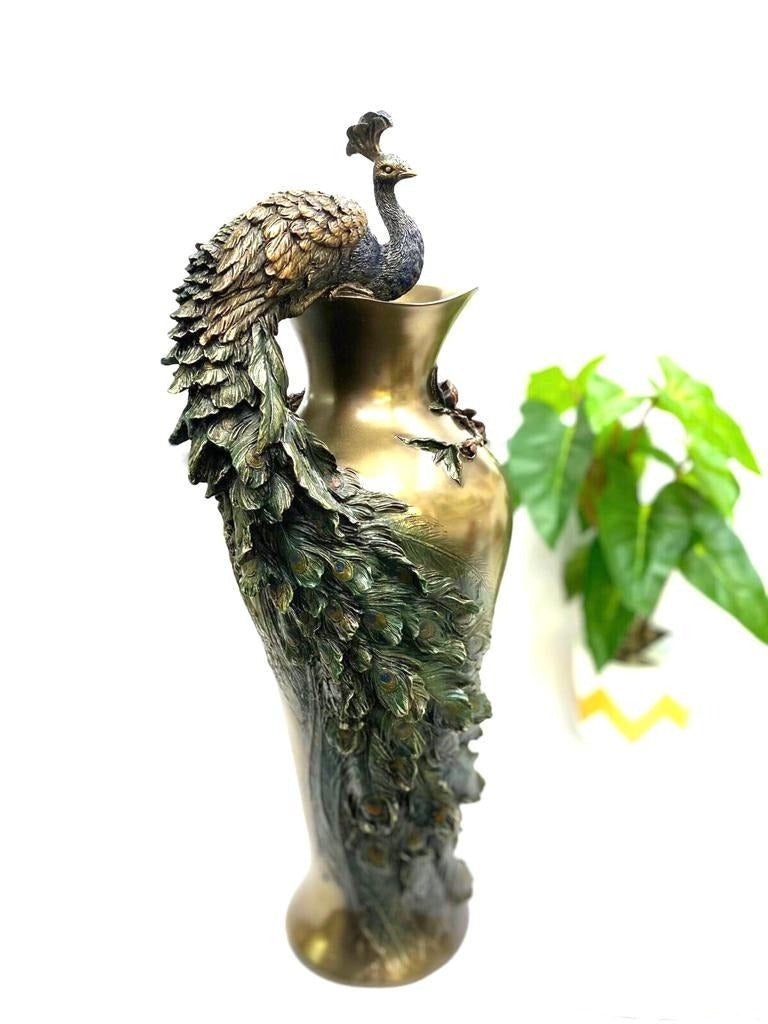 Masterpiece Splendid Ones Peacock Sitting On Pot Cold Cast Bronze Tamrapatra