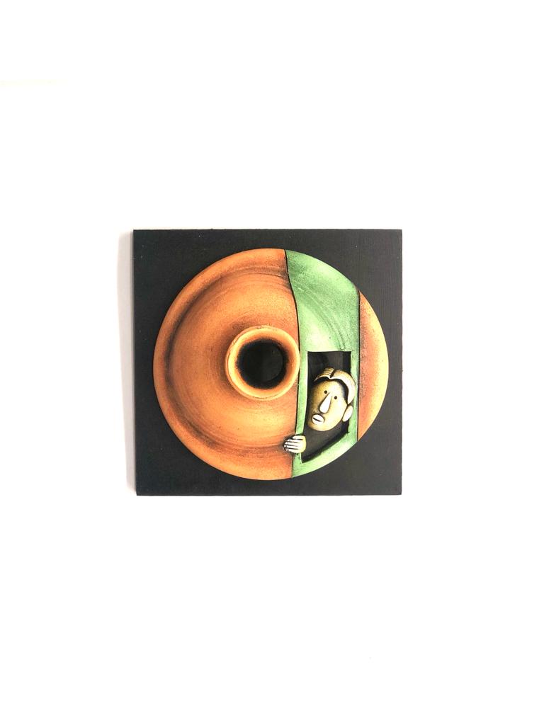 Tangerine Orange With Green Shades Unique Peeking Pot Series By Tamrapatra