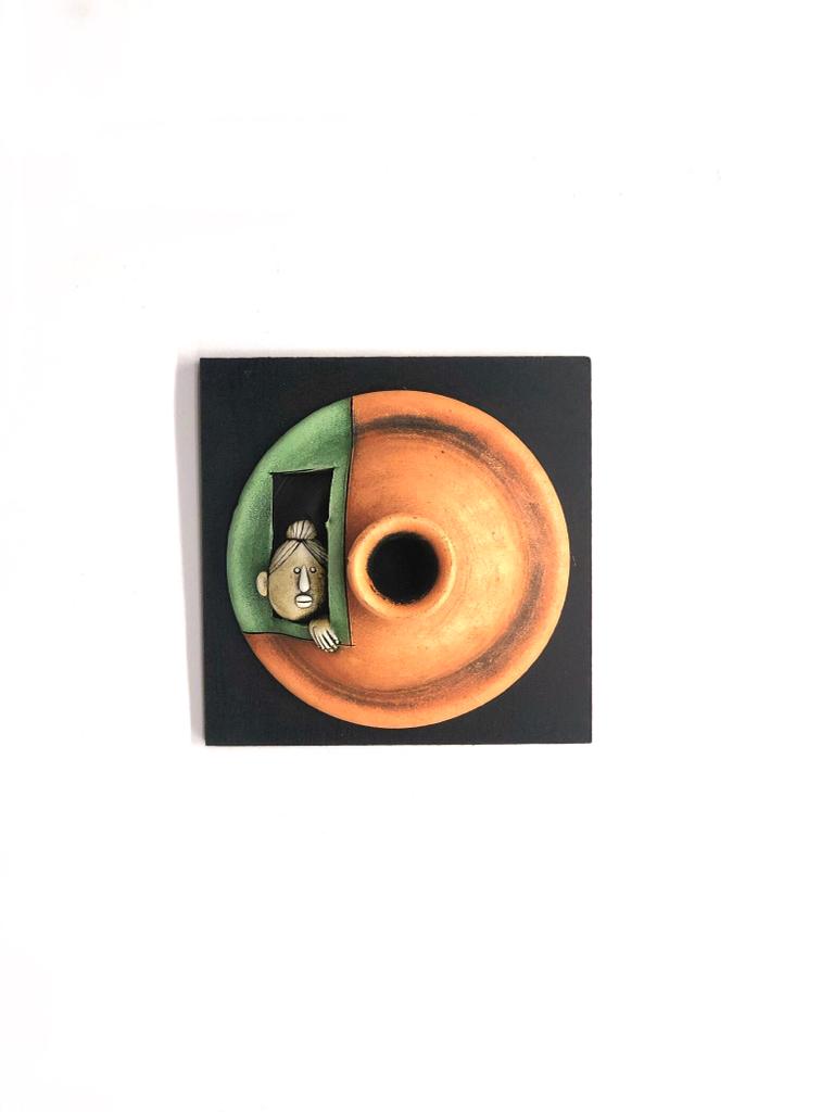 Tangerine Orange With Green Shades Unique Peeking Pot Series By Tamrapatra