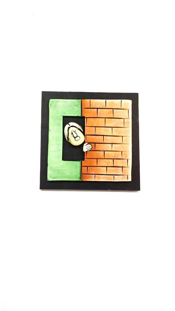 Tangerine Orange Green Faces Bricks Design Handcrafted Set Of 4 By Tamrapatra