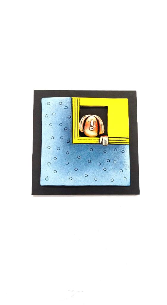 Faces Terracotta Hangings Lapis Blue With Yellow Theme Wall Art Set Of 4 Tamrapatra