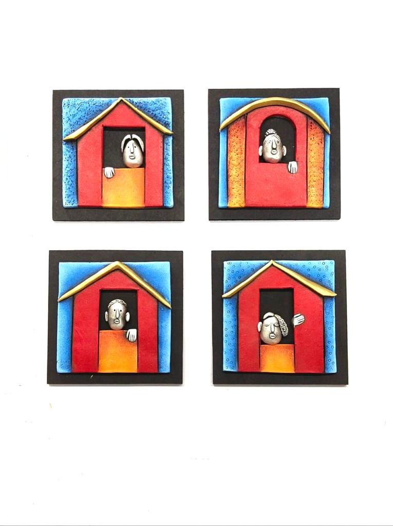 Sweet Little Peeping Face From Windows House Theme Exclusive Set Of 4 Tamrapatra