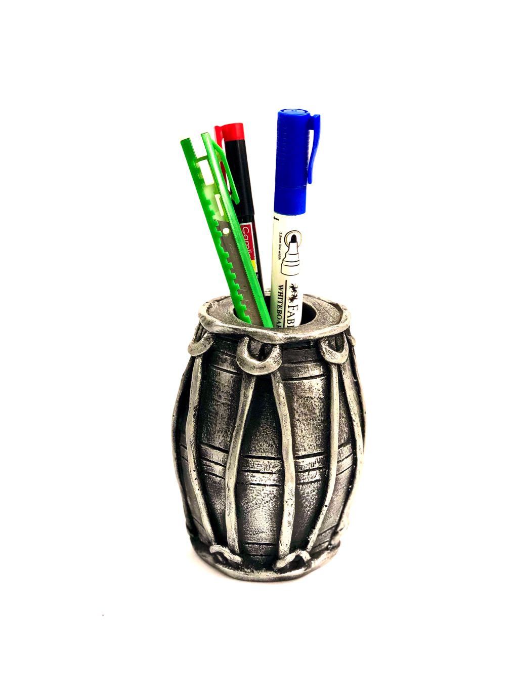 Dholak Style Resin Musical Instrument Based Pen Holder Unique Tamrapatra