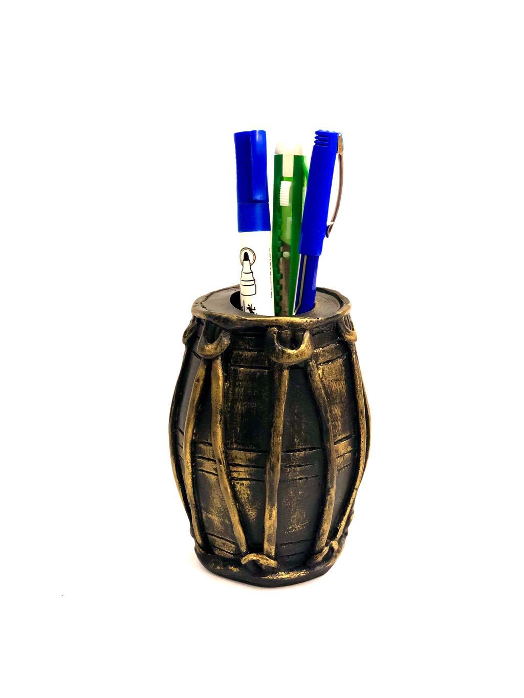 Dholak Style Resin Musical Instrument Based Pen Holder Unique Tamrapatra