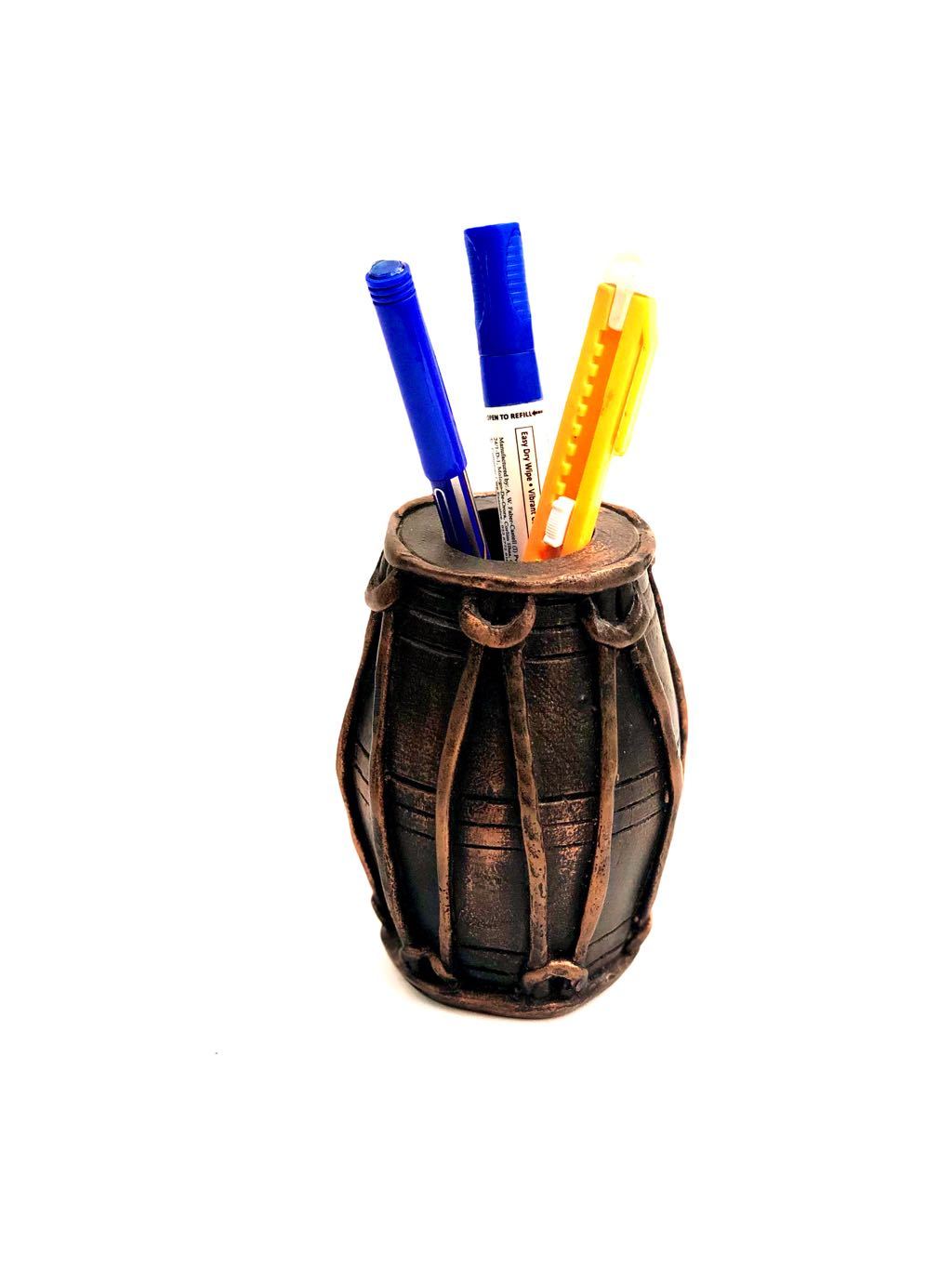 Dholak Style Resin Musical Instrument Based Pen Holder Unique Tamrapatra