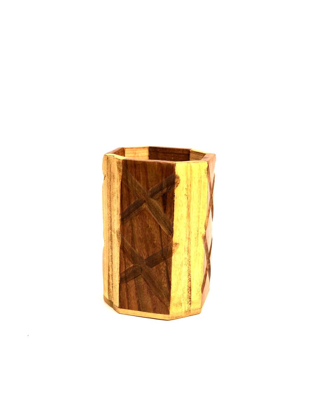 Classic Wooden Pen Stand With Various Design Options By Tamrapatra