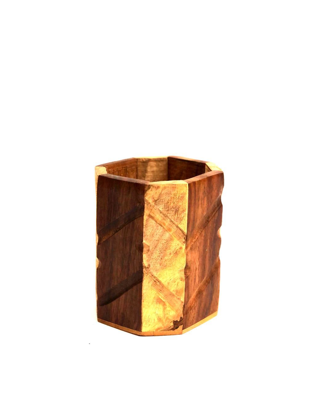 Classic Wooden Pen Stand With Various Design Options By Tamrapatra