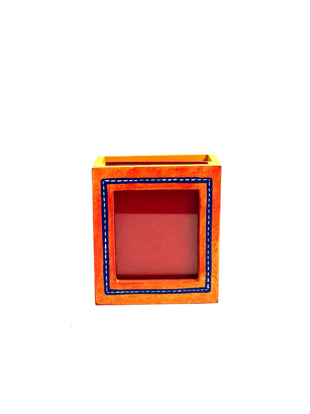 Multicolor PhotoFrame Pen Stand Hand Painted Wooden Utility Tamrapatra