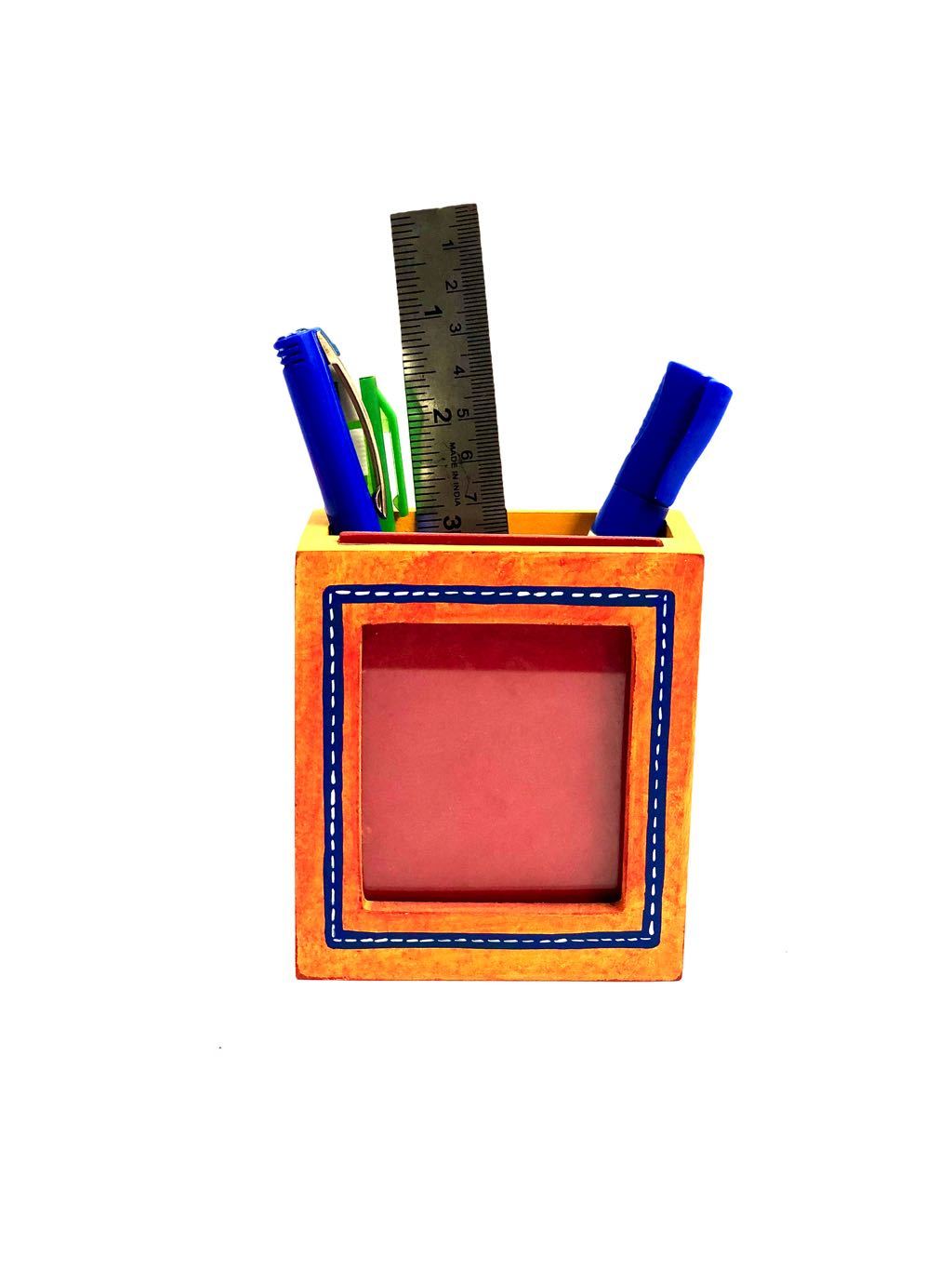 Multicolor PhotoFrame Pen Stand Hand Painted Wooden Utility Tamrapatra