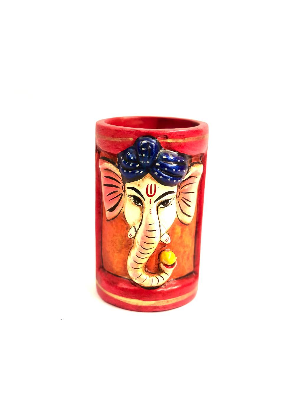 Ganesha Face Painted Vibrant Colors Resin Pen Holder Exporters Tamrapatra