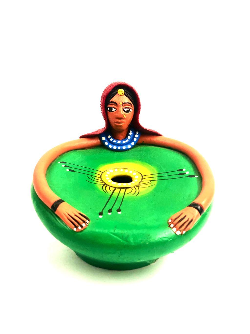 Woman Face Designer Style Terracotta Pen Stand Hand Painted Tamrapatra