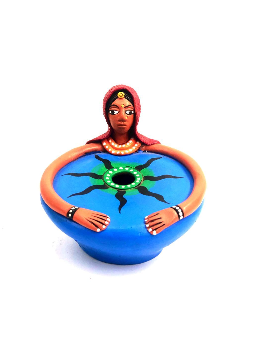 Woman Face Designer Style Terracotta Pen Stand Hand Painted Tamrapatra