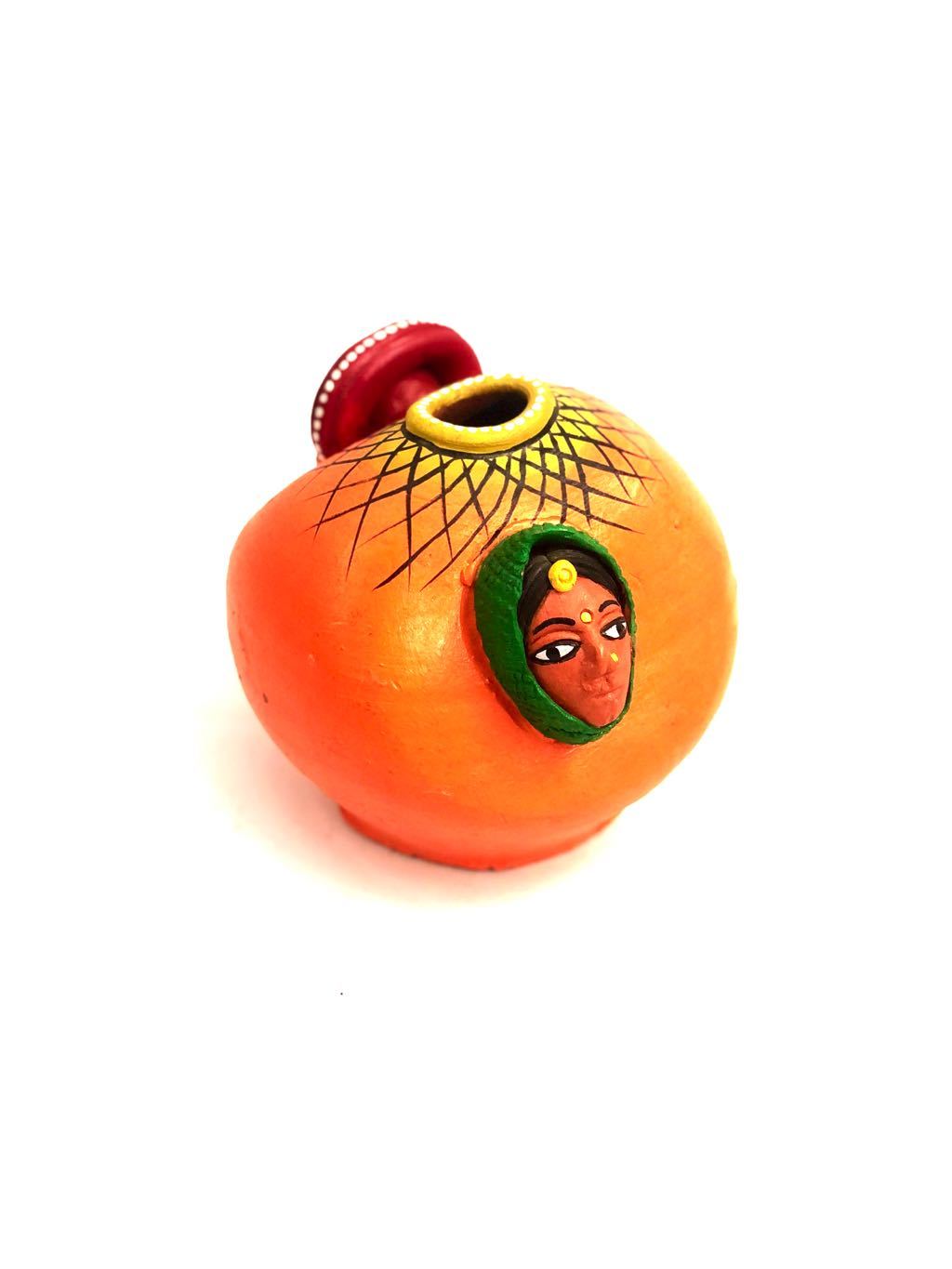 Traditional Indian Couple Face Terracotta Pen Stand Handpainted Tamrapatra