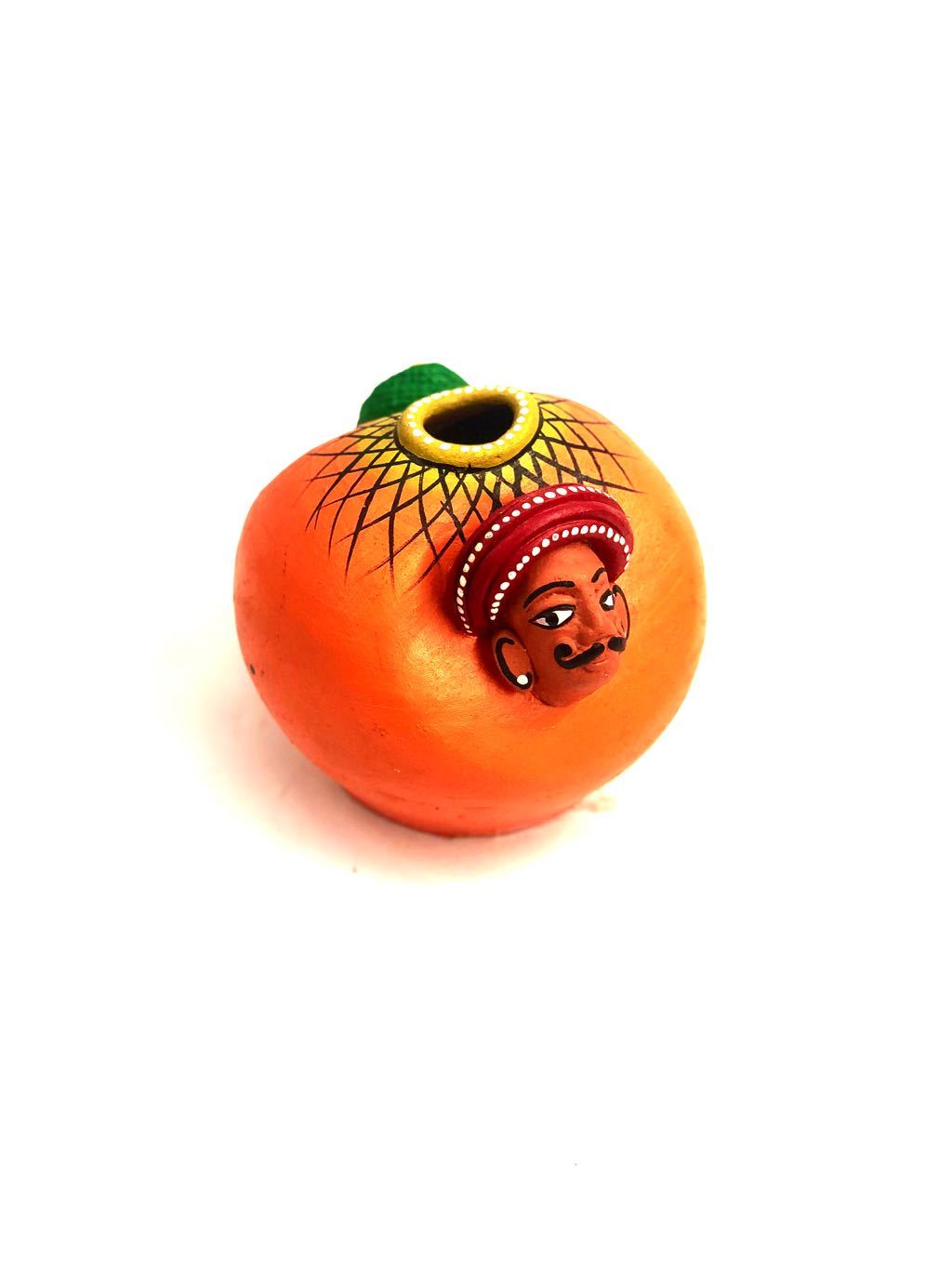 Traditional Indian Couple Face Terracotta Pen Stand Handpainted Tamrapatra