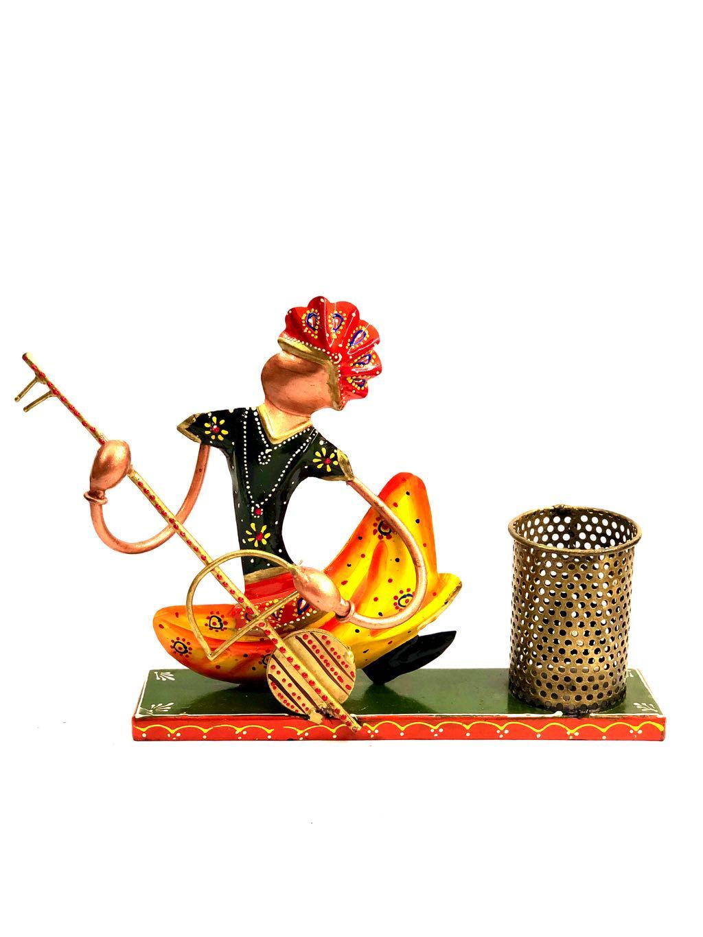 Hand Painted Colorful Office Utility Pen Holders Musician Playing Sitar By Tamrapatra