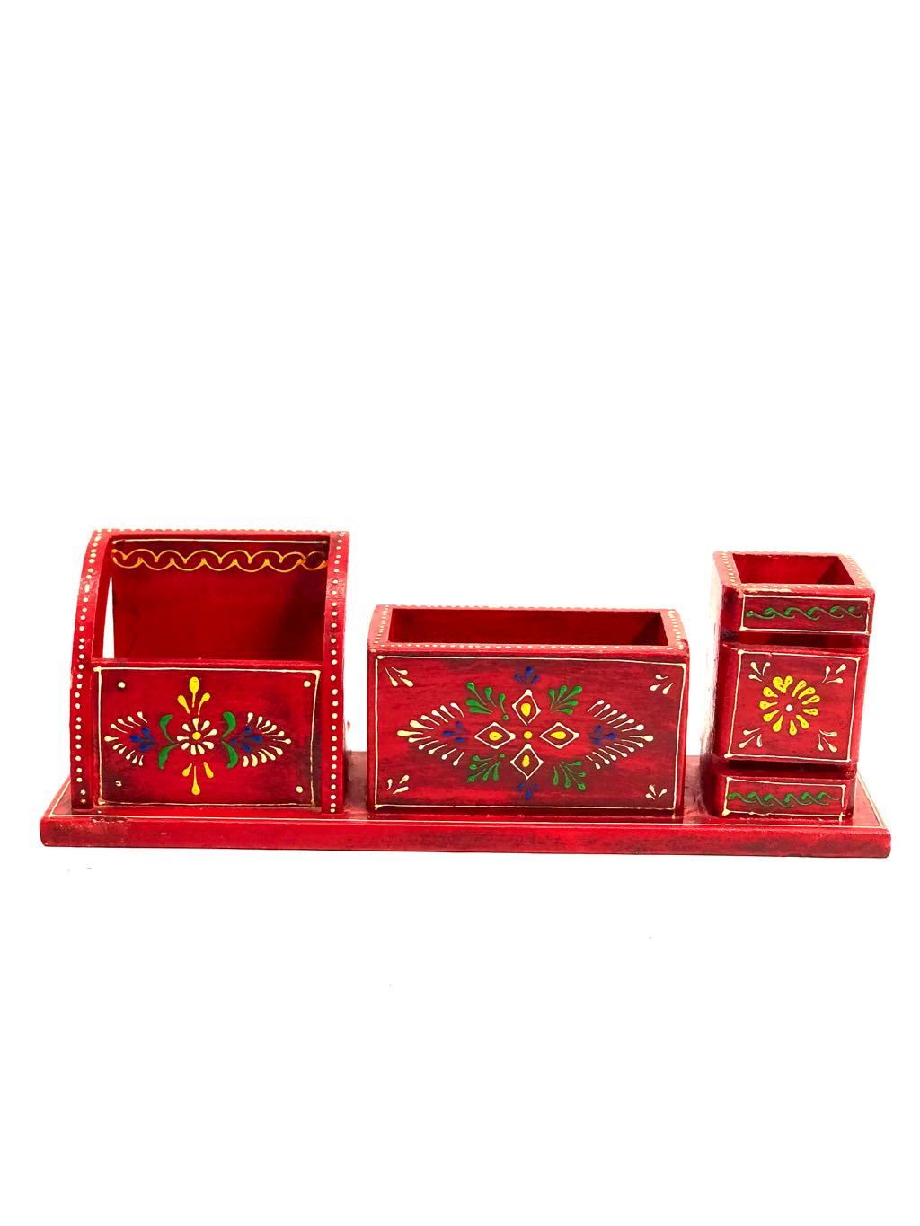 Hand Painted Wooden 3 IN 1 Combo Multipurpose Pen Holders Tamrapatra