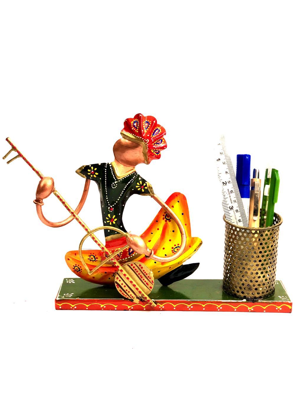 Hand Painted Colorful Office Utility Pen Holders Musician Playing Sitar By Tamrapatra