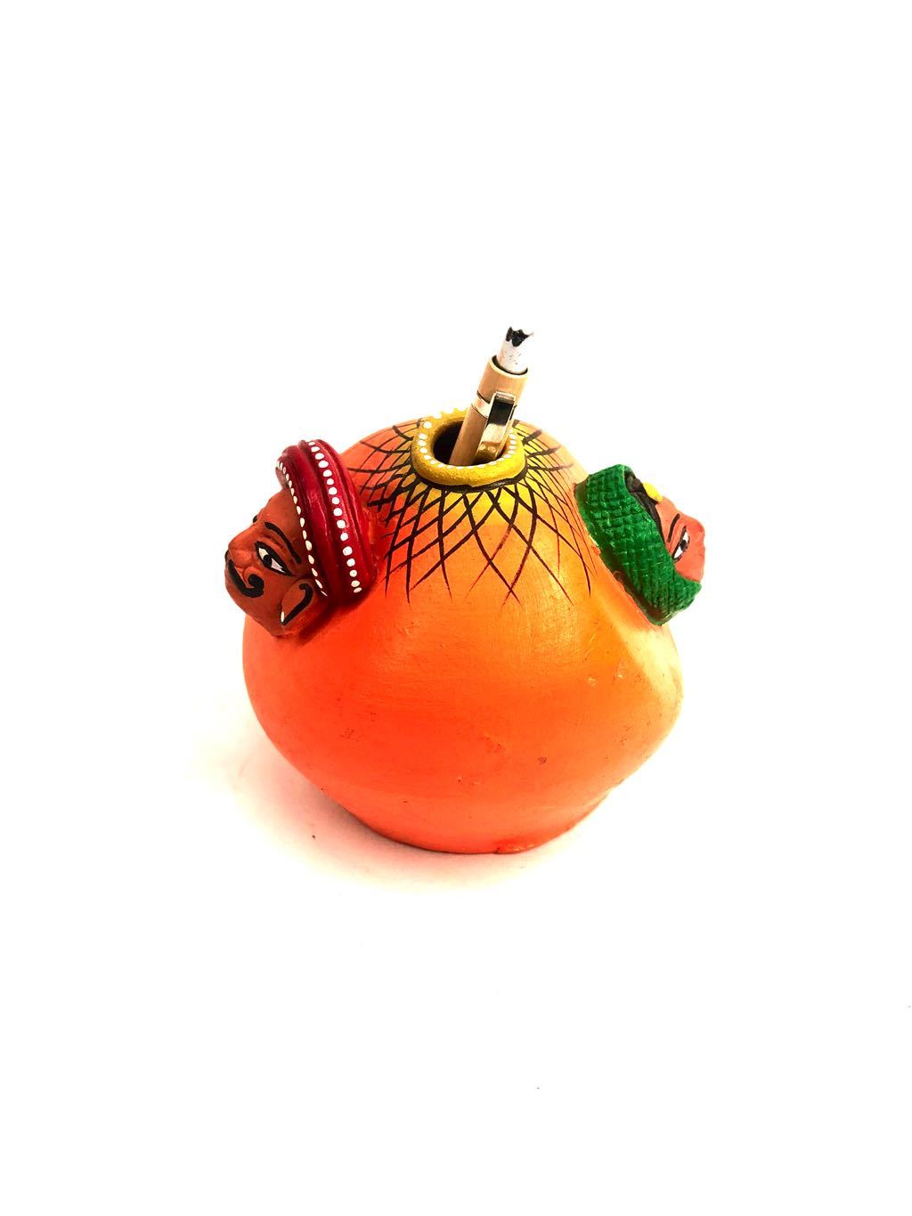 Traditional Indian Couple Face Terracotta Pen Stand Handpainted Tamrapatra