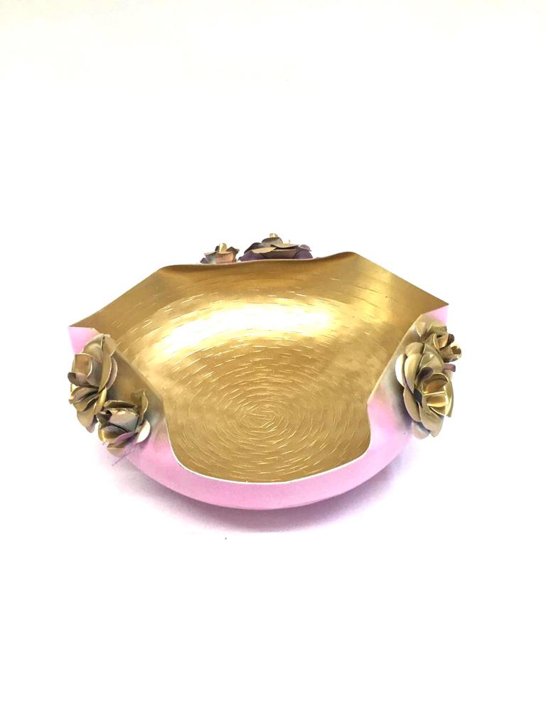 Pink Golden Urli Curved Design Exclusive Shaped Bowl Pots Décor By Tamrapatra