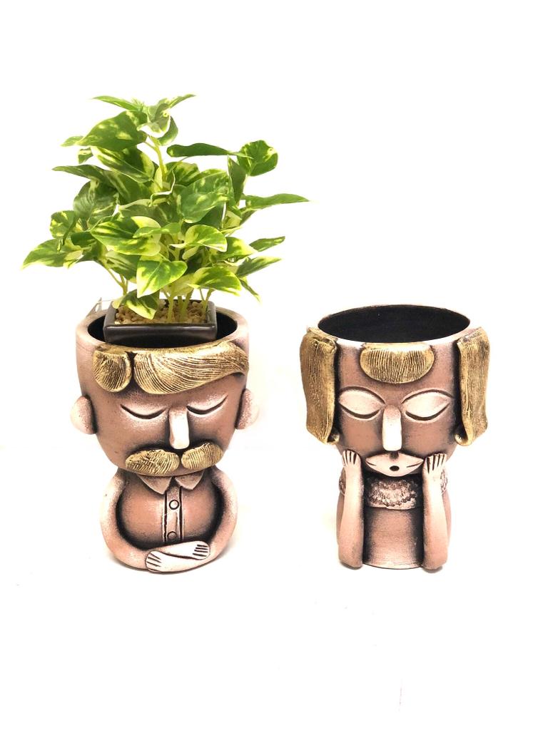 Lady Human Figure Sculpture Adorable Pots Natural Plantation Décor Tamrapatra