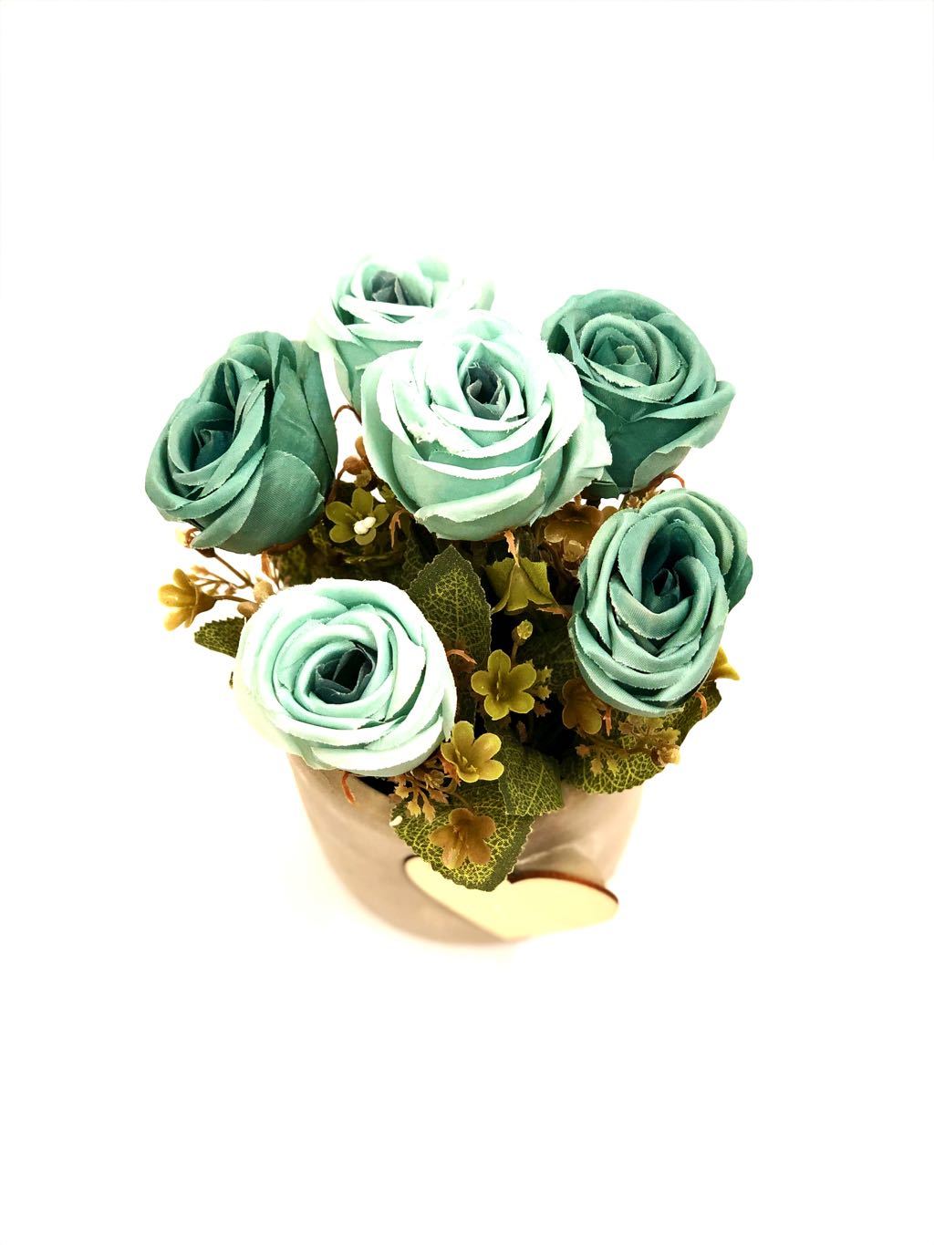 Heart Shaped Wood On Pot Rose Plant With Various Colours Gifting Tamrapatra